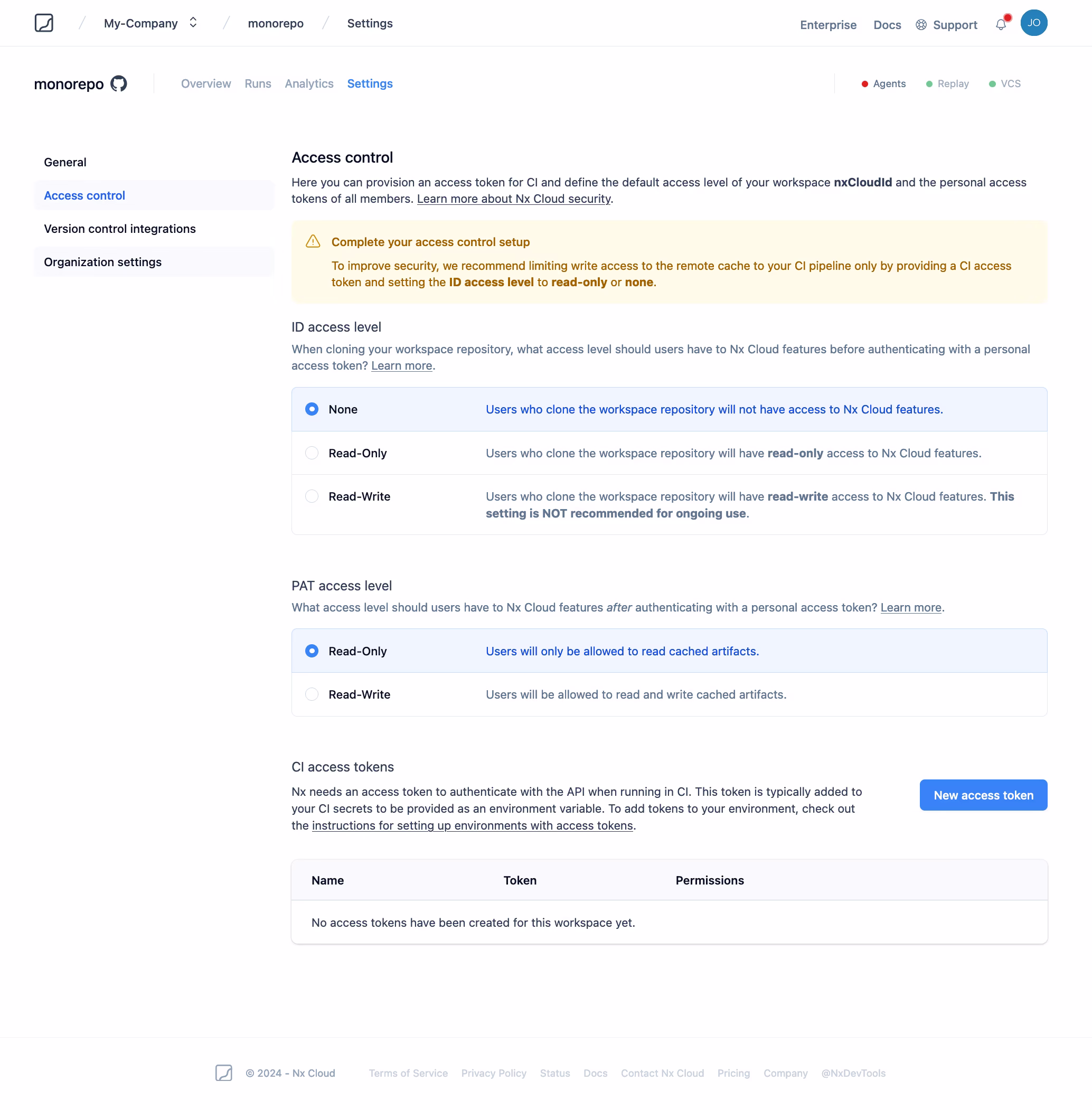 Access Control Settings Page